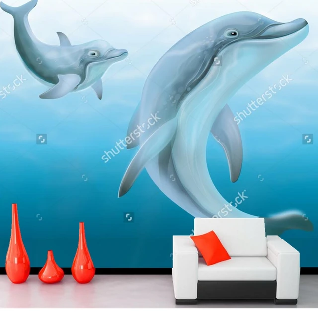 Dolphin wallpaper,dolphins swimming in the ocean,3D children wallpaper