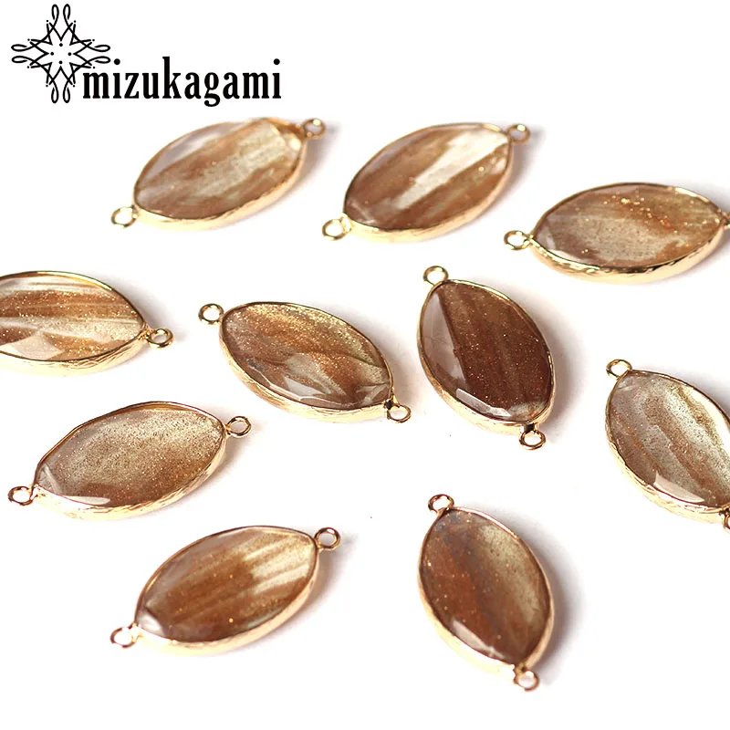 

18*38mm 1pcs/lot Natural Stone Charms Pendant Flat Oval Crystal Double Hole Connector For DIY Jewelry Finding Accessories