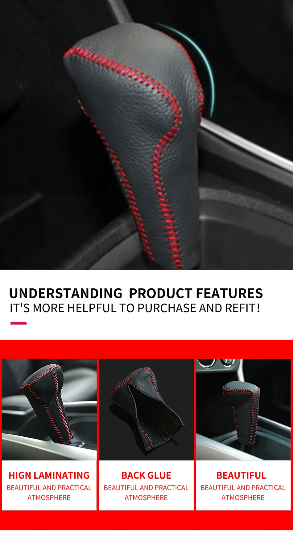 Leather Automatic Car Gear Shift Collars Gear Head Shift Cover Fit for Peugeot 308 308S 408- AT Car Accessiories