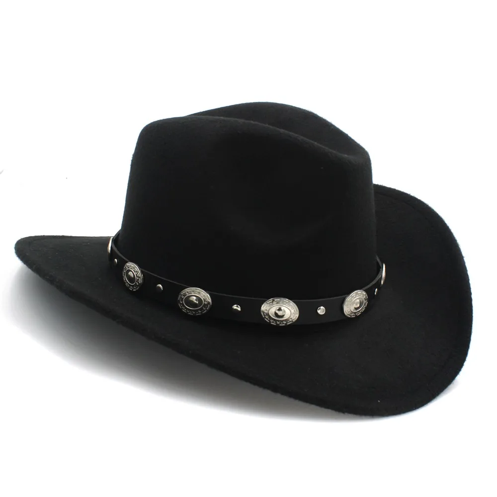 Wool Western Cowboy Hat Gentleman Cowgirl Hats Size 56-58CM Women Men