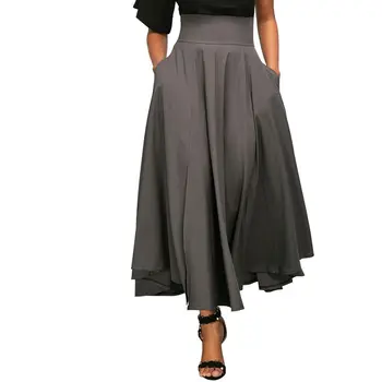 

Dear lovers 2019 New Autumn Winter Women Gray Retro High Waist Pleated Belted Maxi Skirt S-XXL Blue Wine Red Black Pink