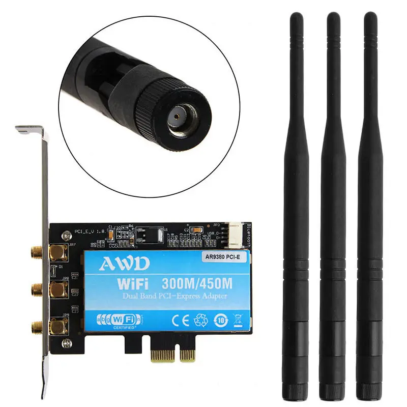 450Mbps Desktop PCIe Adapter for Atheros AR9380 AR5BXB112 Card Antenna Dual Band WiFi Wireless PCI-e Pci express | Компьютеры и офис