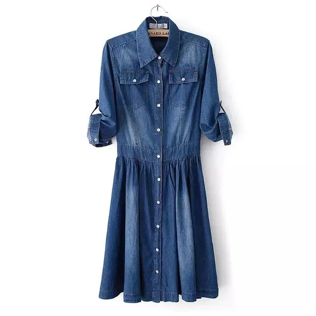 Three Quarter Sleeve One-Piece Denim Dress | Uniqistic.com