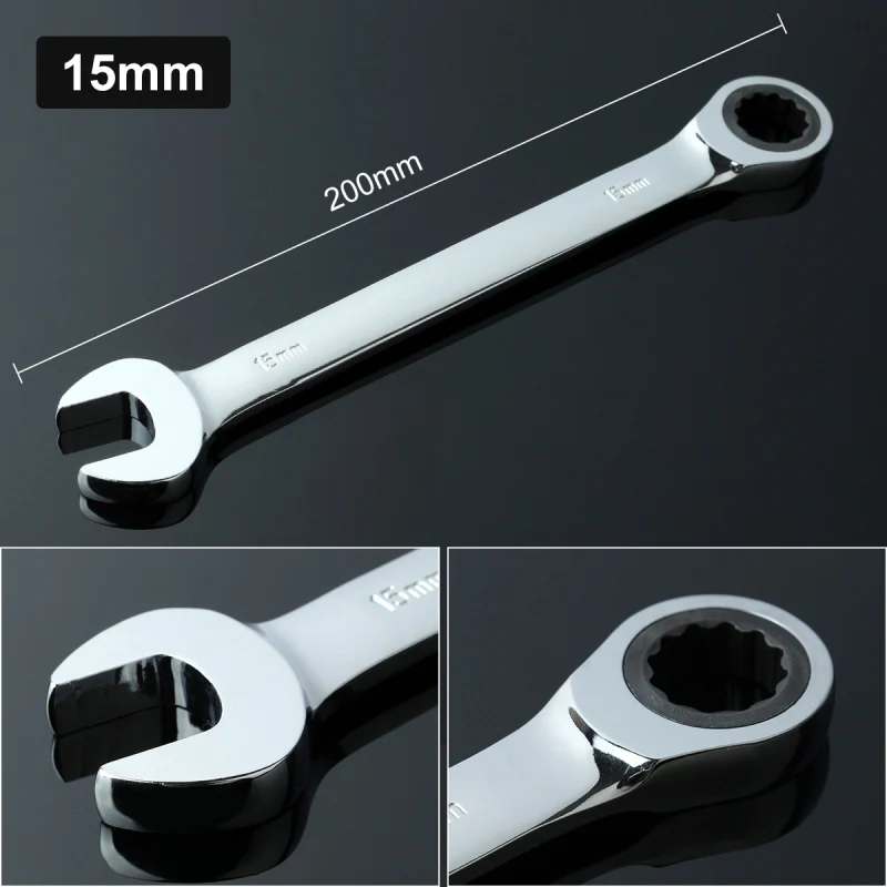 

15mm Flexible Head Open End Wrench Keys With Ratchet Spanners Ring Mini Torque Adjustable Clank Ratchet Wrench Spanner Tool Set