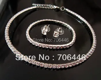 

Silver Plated Clear Rhinestone Crystal Bridal/Wedding Choker Necklace Bracelet and Stud Earrings Jewelry Set 2012
