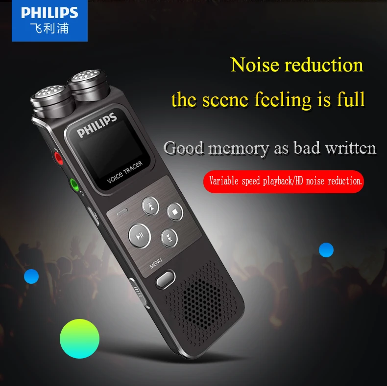 Philips профессиональный двойной стерео PCM диктофон Цифровой HD Noice снижение мини с fm-радио и книжными марками VTR6900