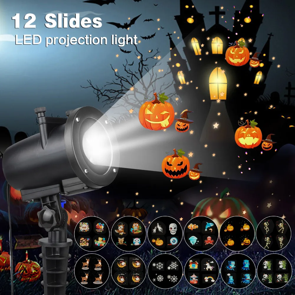 

Holiday Lighting Christmas Projector Lights with 12 Switchable Patterns Waterproof IP65 Rotating Spotlight Decorative Lights
