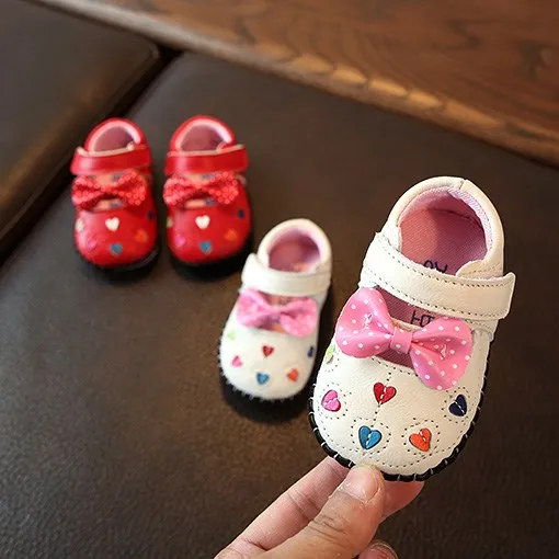 

Baby Leather Shoes Bow Toddler Shoes Soft Bottom Spring And Autumn Baby Girls Shoes Heart Print