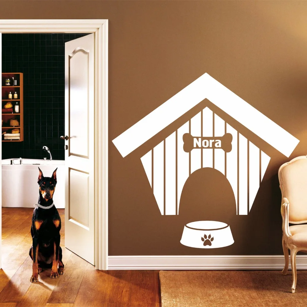 Personalized Dog Name Wall Decal Dog House Pattern Dog