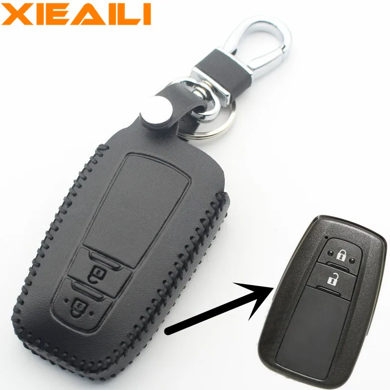 

XIEAILI Genuine Leather Remote Control 2Button Smart Key Case Cover For Toyota CHR/C-HR/2017 Prius S97