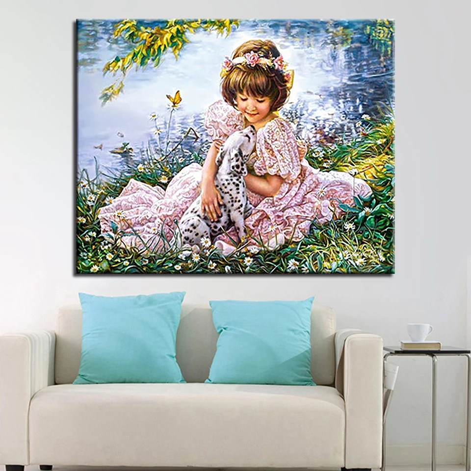 Обрамленная DIY масляная краска по номерам набор ручной цветной краски маленькая девочка-Ангел рисунок на холсте картина уникальный домашний Декор стены Искусство подарок