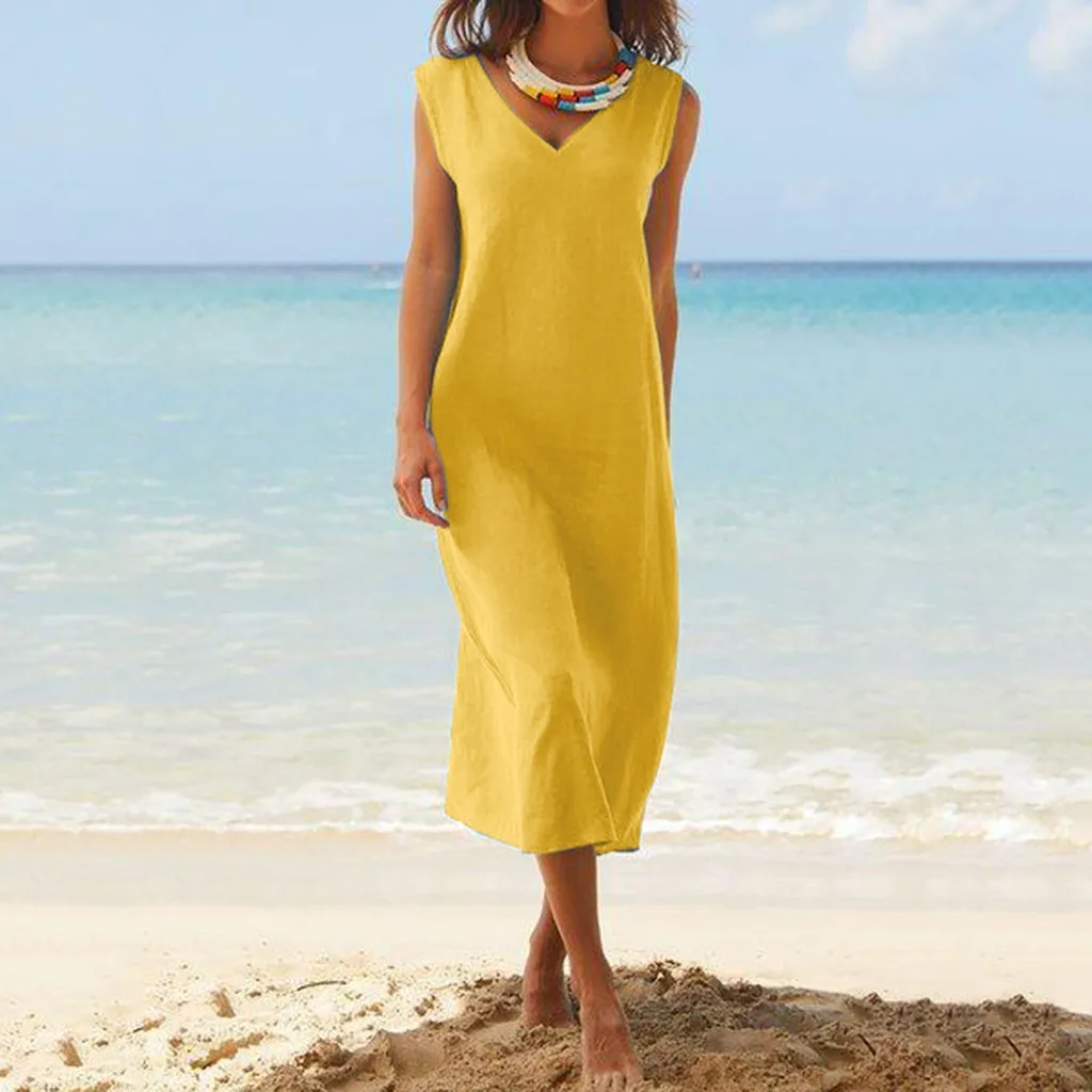 

Womens Summer Boho Maxi Long Dress Evening Party Beach Dresses Sundress Solid Dress Summer 2019