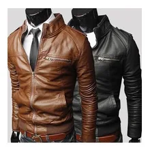 Новое поступление, кожаная мужская куртка, приталенное пальто, стоячий воротник, искусственная кожа, мужская куртка на молнии, верхняя одежда, повседневное кожаное пальто