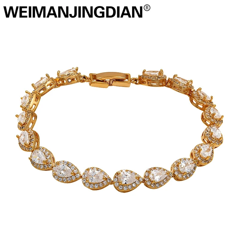 WEIMANJINGDIAN العلامة التجارية أعلى جودة كبيرة الدمعة زركون تشيكوسلوفاكيا كريستال سوار للتنس للنساء أو الزفاف العرائس