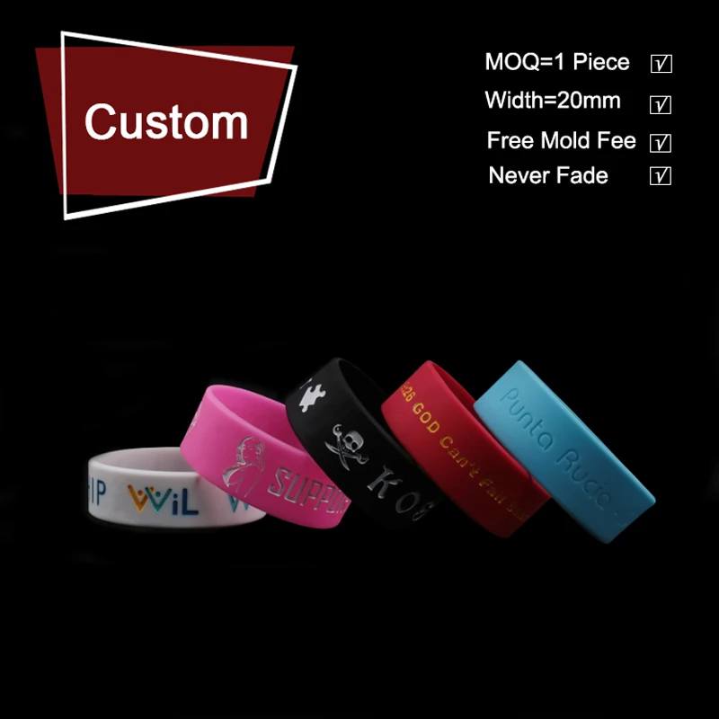 1 Piece Wide Size Personalized Silicone Wristbands Custom Rubber silicone bands for events