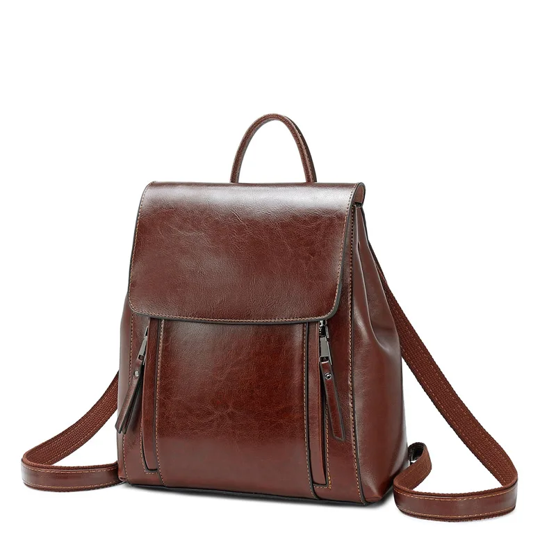 Высококачественный рюкзак из натуральной кожи, женская сумка через плечо, школьные сумки для девочек, рюкзак, повседневный женский рюкзак из натуральной кожи - Цвет: Coffee