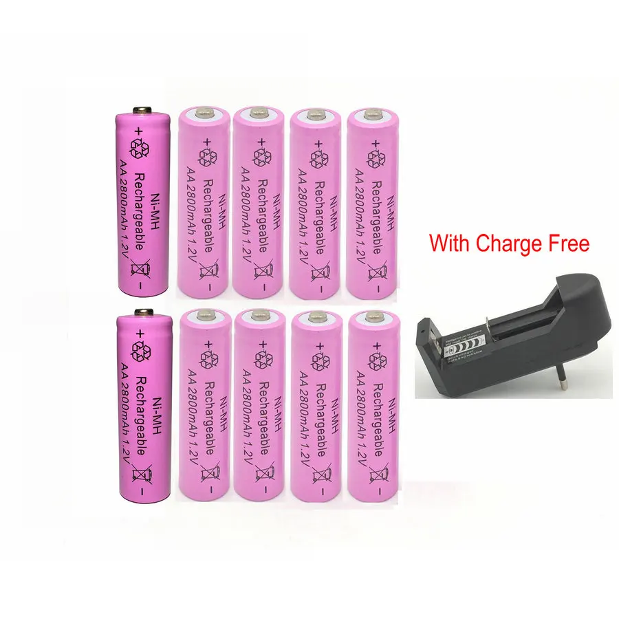 

With EU AU US Charger Free 10pcs AA 2800mAh Ni-Mh Rechargeable Battery 1.2V 2800mAh Rechargeable ni-mh battery