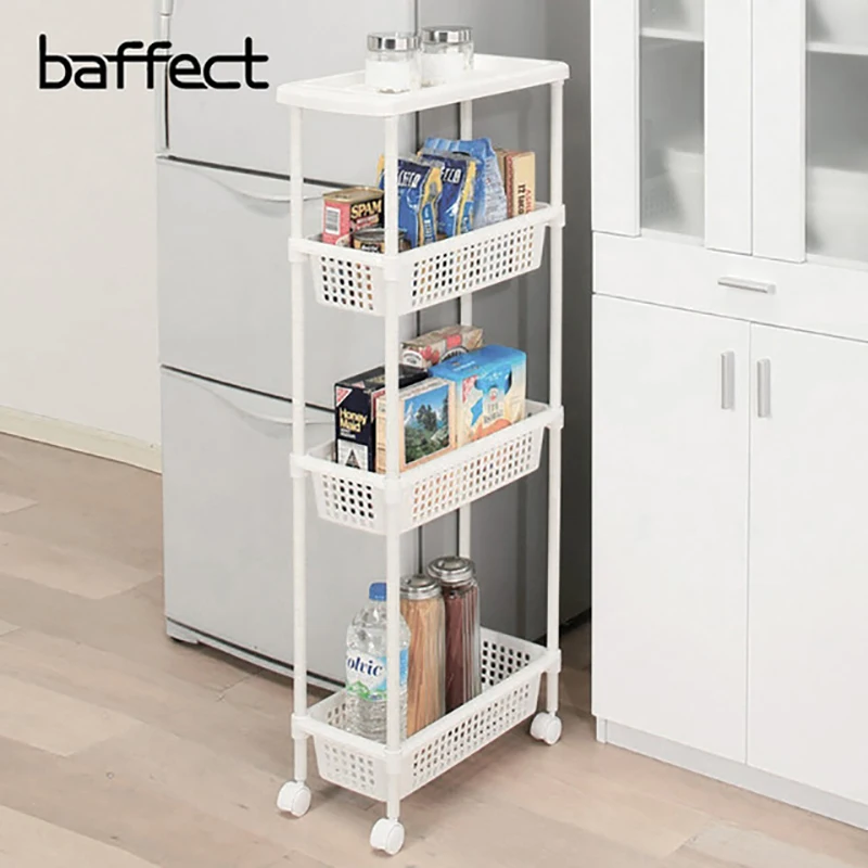 

Kitchen Organizer Storage Shelf Rack With Wheel Shelf Refrigerator Removable Storage Shelf Rack 3/4 layer Handle Gap Shelves