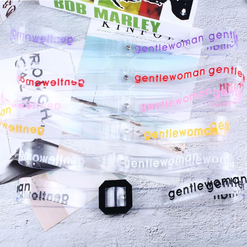 

Fashion Transparent Letter Women Plastic Buckle Casual Belts Personality Creative Girl Waistband For Jeans Pants Brand Designer