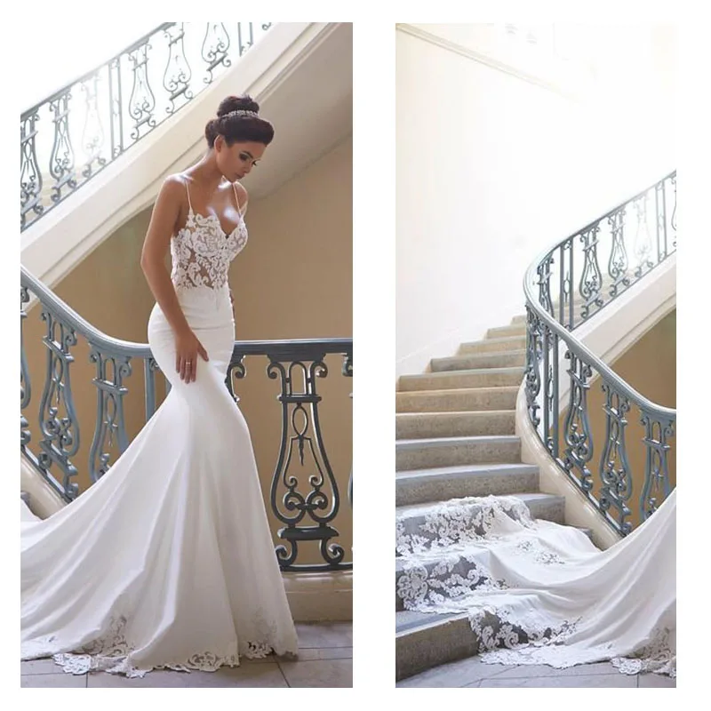 Чудесное мягкое атласное платье Русалка на бретельках свадебное платье Элегантное с открытой спиной уникальный стиль Vestido De Noiva