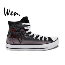 Wen Original Hand Painted Shoes Horse Design Custom High Top Man Woman’s Canvas Sneakers Christmas Gifts