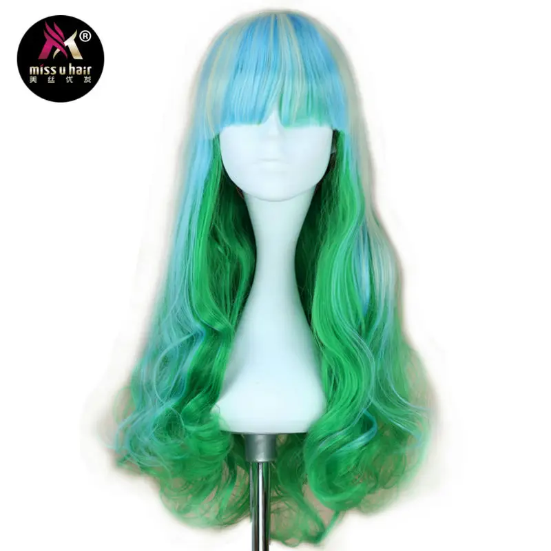 Miss U волосы девушка длинные волнистые многоцветные цвета стиль парик можно гладить утюгом Хэллоуин парики партии косплей костюм парик