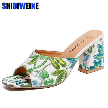 

2020 Women Shoes Summer High Heels Peep Toe Ladies Party Shoes Flower Heel Female Slipper Outdoor White Black g231