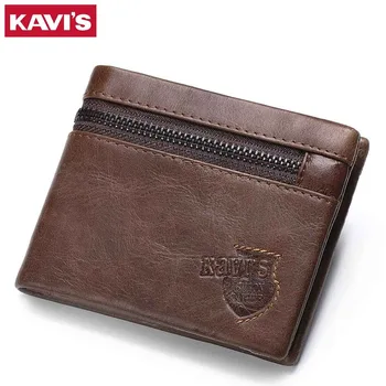 

KAVIS Brand Crazy Horse Genuine Leather Wallet Men Wallets Coin Purse with Card Holder Mini Male with Bag Portomonee Small Walet