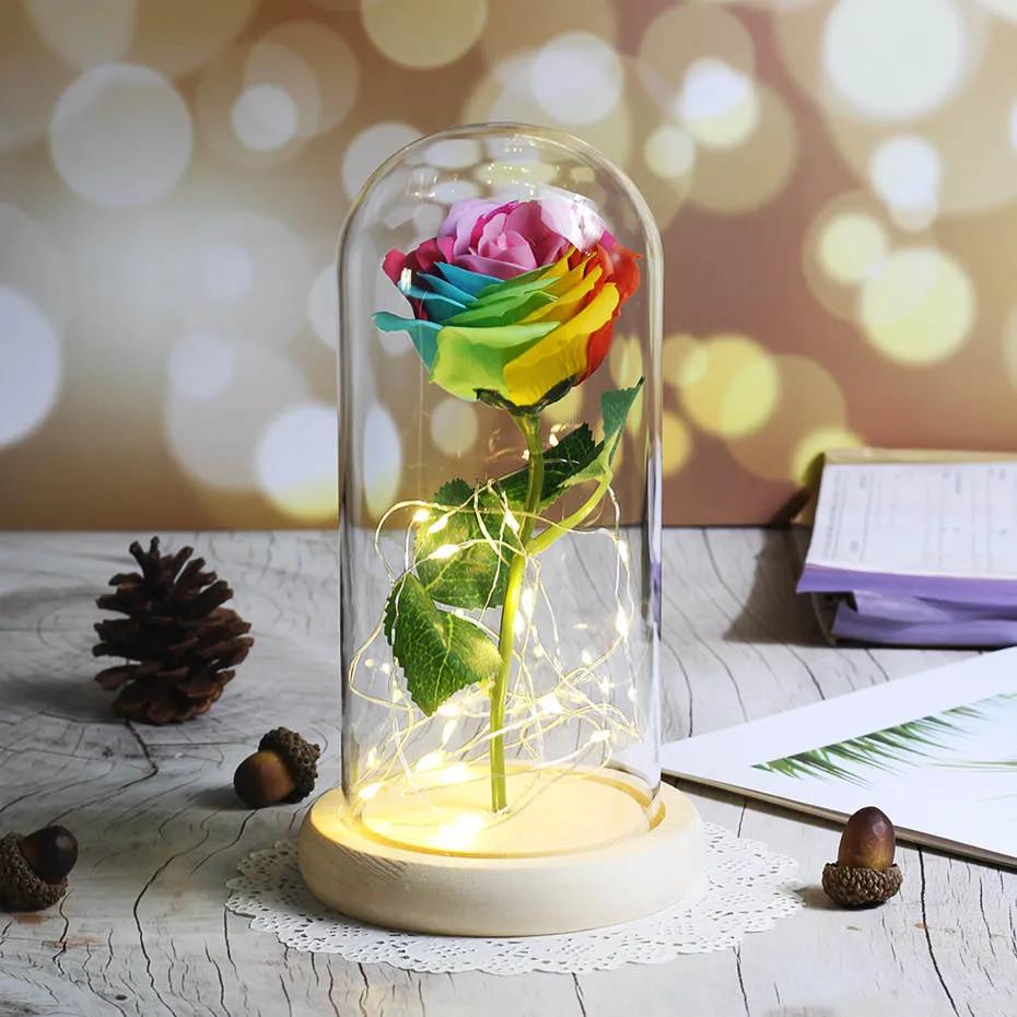 LED Soap Flower Rose Flower In Glass Dome Christmas Gifts Artificial Flower Valentine's Day Wedding Party Home Decor Fake Flower - Цвет: 06