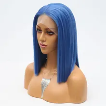 Bombshell Небесно голубые шорты прямые парики синтетические волосы кружева передний парик ручной работы термостойкие волокна короткие волосы для белых женщин