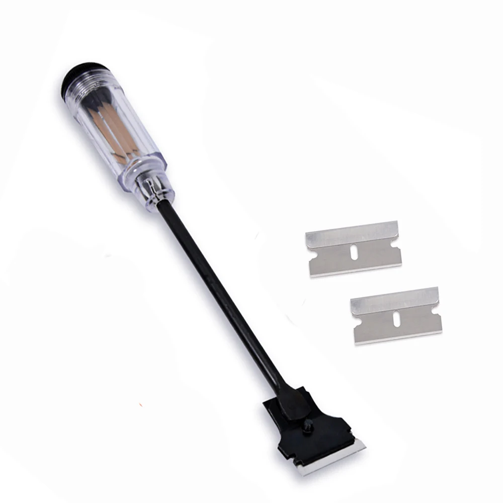 

long handle razor scraper knife with 2pc 1.5 inch razor blade and transparent blade box