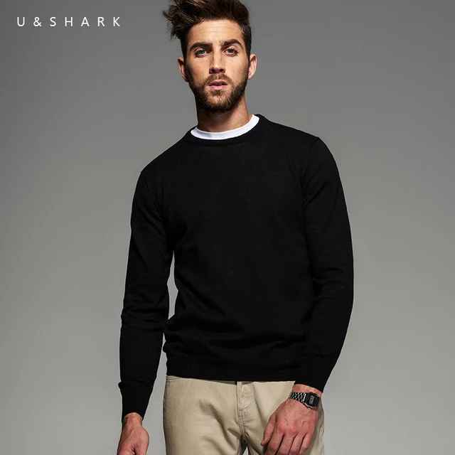 2016 Fall New Long Sleeve Designer Black Sweater Men Cotton Thin ...