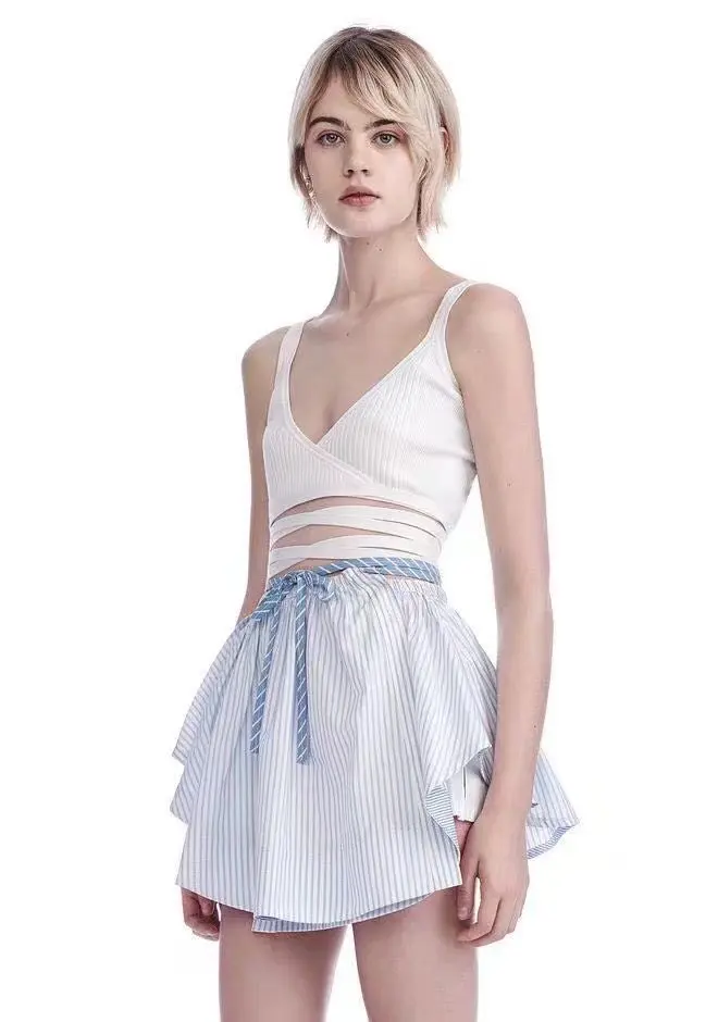 Crossed Knitted Back Bowknot Jacket High Waist Waistcoat Woman Tops Summer Crop Top Tank Tops Women Tank Top11