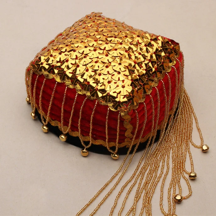

Arab Indonesia Malaysia Xinjiang Uygur Dance Hat Handmade Flower Hats Minority Dance Headdress Cross Embroidered Four Corner Cap