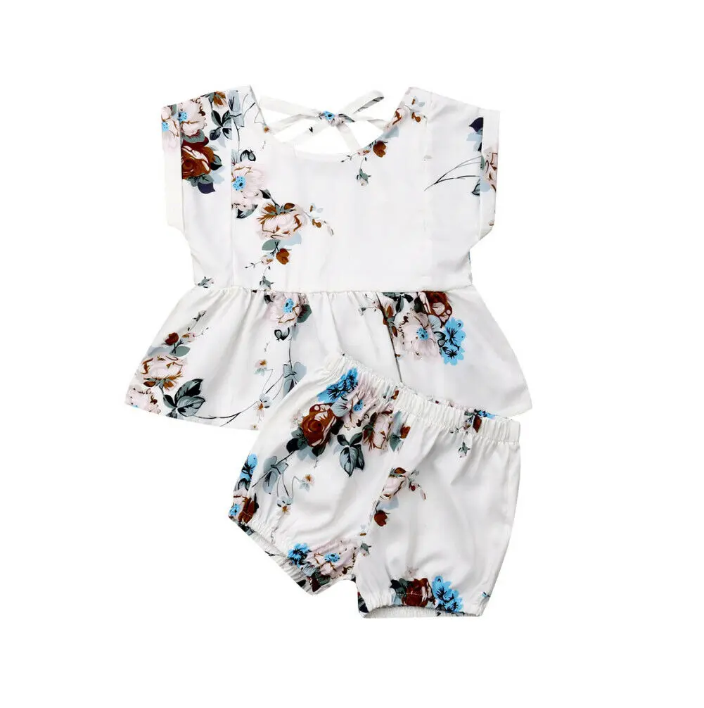 2019 Pudcoco Toddler Baby Kids Girls Ruffle Floral Tops Shorts Pants 2Pcs Outfits Clothes | Детская одежда и обувь