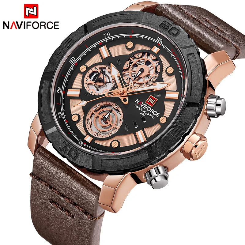

2018 NAVIFORCE Brand Luxury Male Leather Multi-function Quartz Watches Mens Military Sports Date Analog Clock Relogio Masculino