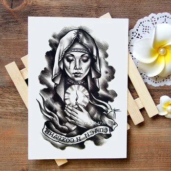 

Waterproof Temporary Tattoos Stickers Virgin Mary Tattoo Flash Water Transfer Tattoos fake tattoos for women men #412