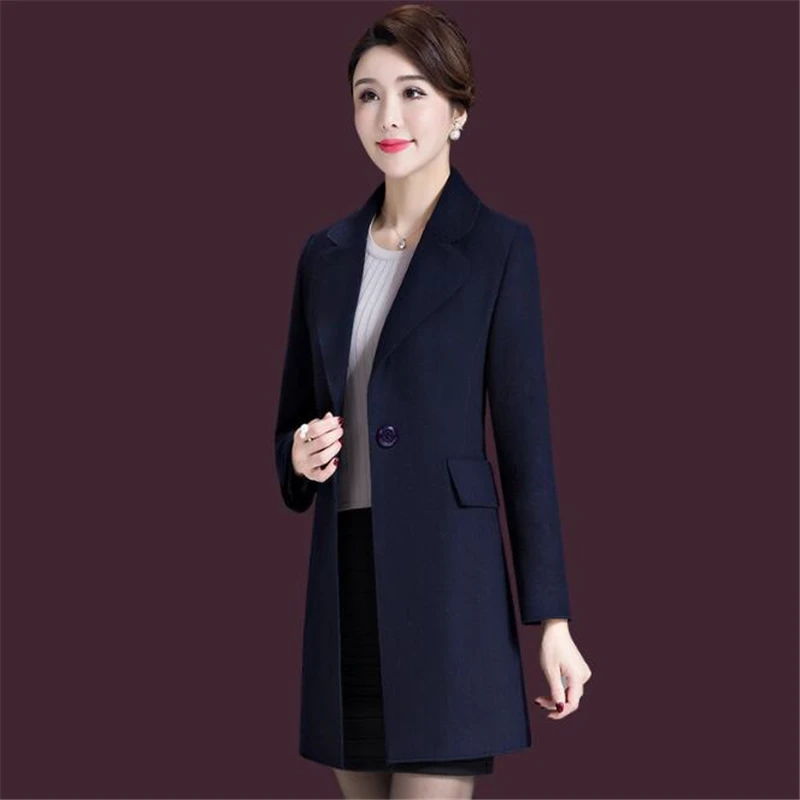 Wool Blends Coat Lady Version Large Sized Women Fitted Out Slim Long Sleeved Medium Length Woolen Jacket Solid Color Women Dress Wool Blends Coat Lady Version Large Sized Women Fitted Out Slim Long Sleeved Medium Length Woolen Jacket Solid Color Women Dress