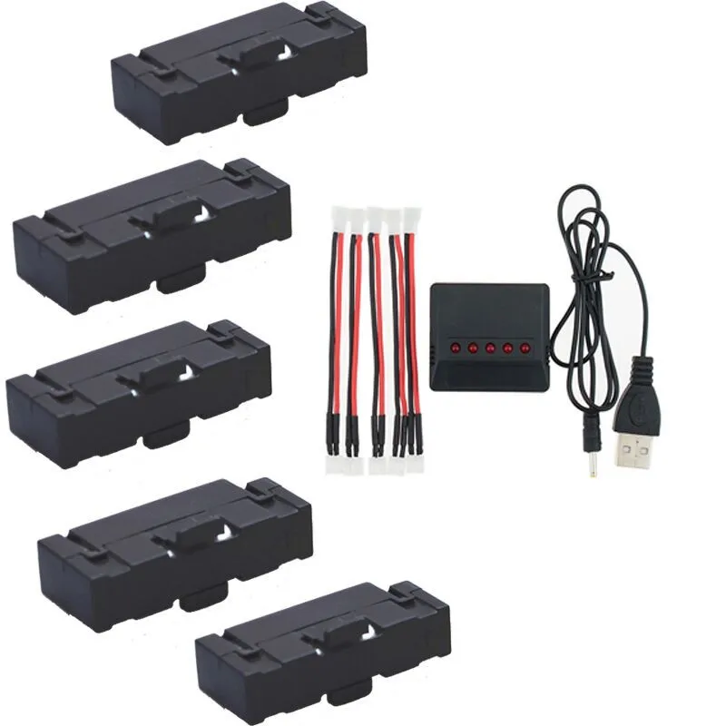 

HIINST 5pcs 3.7V 500mAh li-po Battery + 5in1 Charge For JJRC H37 RC Quadcopter Mini Drone Fpv Dec26