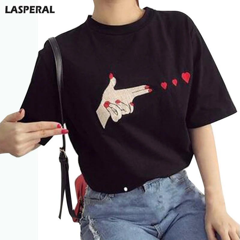 

LASPERAL Summer Funny T-shirt Women Casual Short Sleeve Cartoon Women Tee Tops 2018 Fashion New Streetwear T Shirts