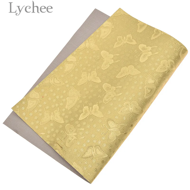 

Lychee 1 PC A4 Butterfly Flower Embossed PU Leather Gold Color Synthetic Leather Fabric DIY Material For Handbag Garments