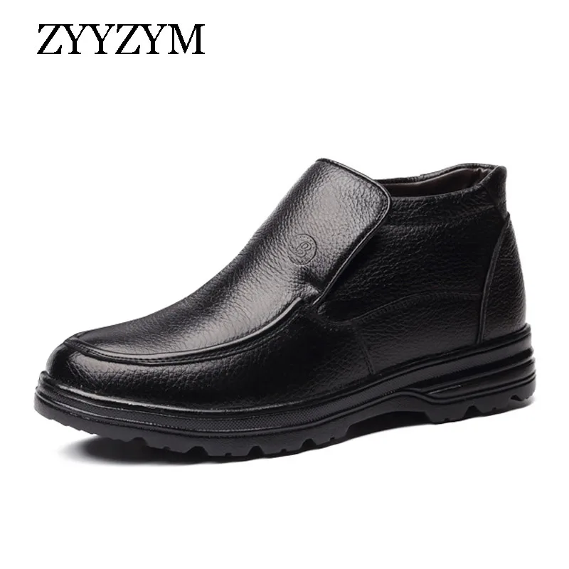 

ZYYZYM Men's Boots Leather Winter Boots Plush Keep Warm Business High Top Men Cotton Shoes Snow Boots Men Zapatos De Hombre