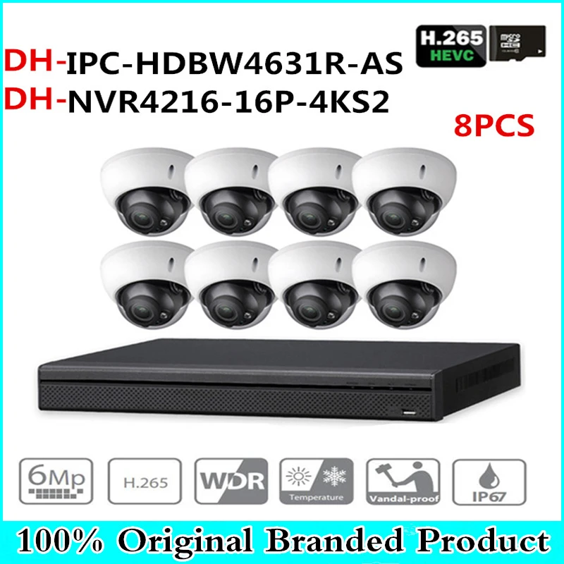

DH Security CCTV System 8PCS 6MP IP Camera IPC-HDBW4631R-AS & 16POE 4K NVR NVR4216-16P-4KS2 Surveillance Security CCTV System