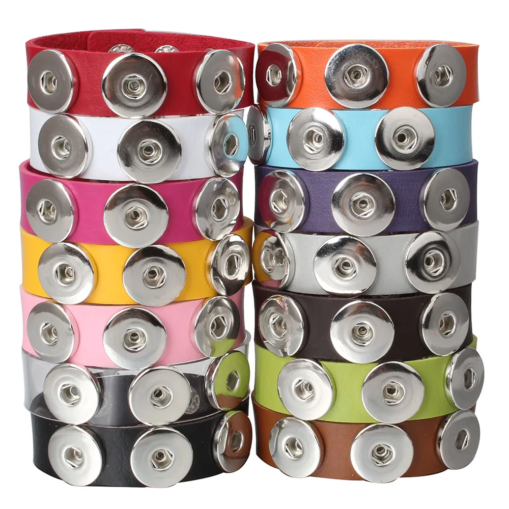

New Snap Jewelry 14 Colors 3 Buttons Bracelet Punk Leather Snap Bracelet Fit 18mm 20mm Snap Button for Women Mens Button Jewelry