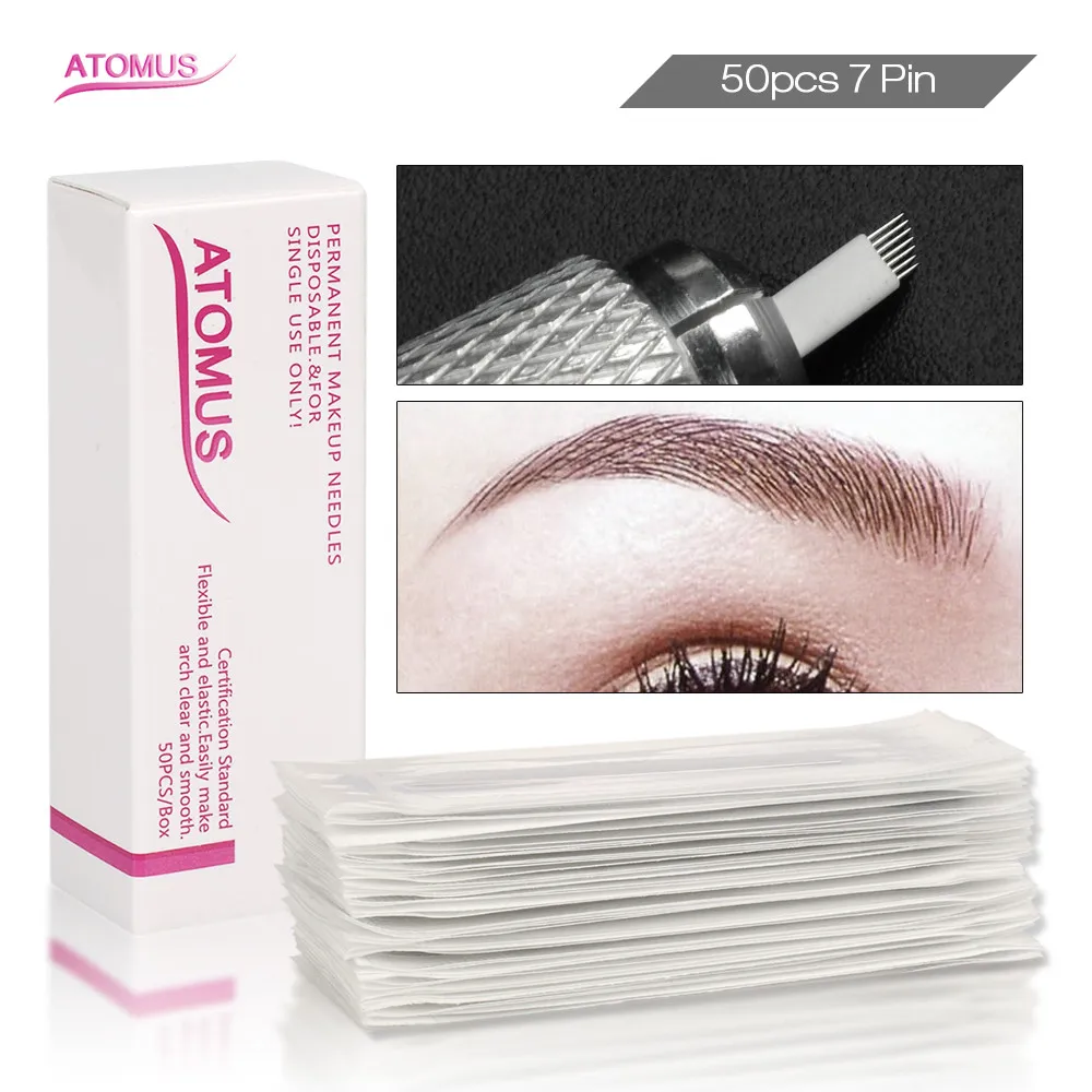 

50pcs 7pin Microblading Blade Permanent Makeup Eyebrow Tebore Laminas Microblading Manual Pen Eyebrow Embroidery Tattoo Naalden