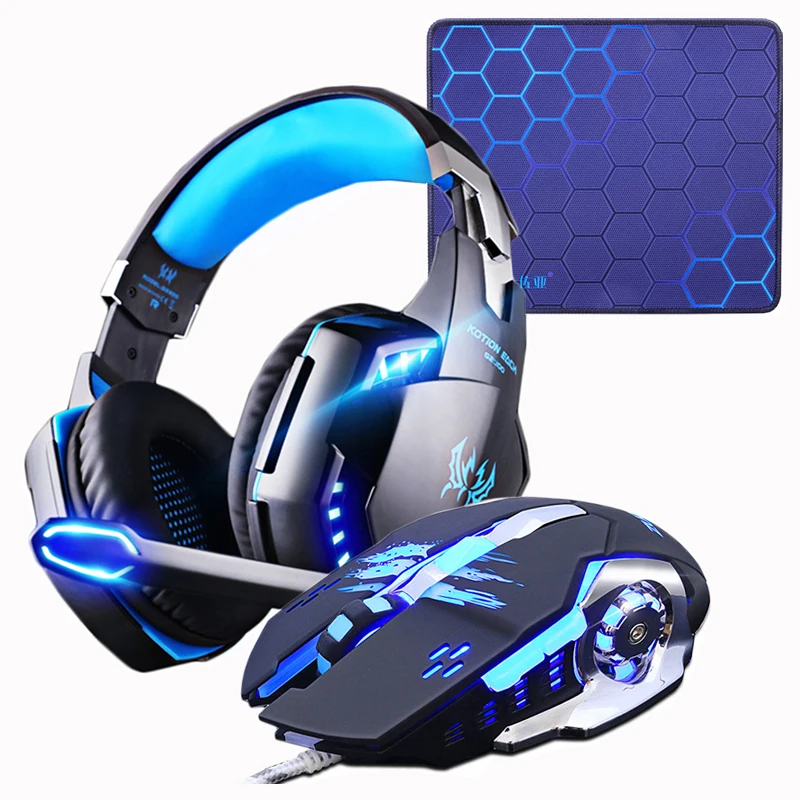 Игровая гарнитура наушники + Проводная игровая мышь мыши 4000DPI бас стерео