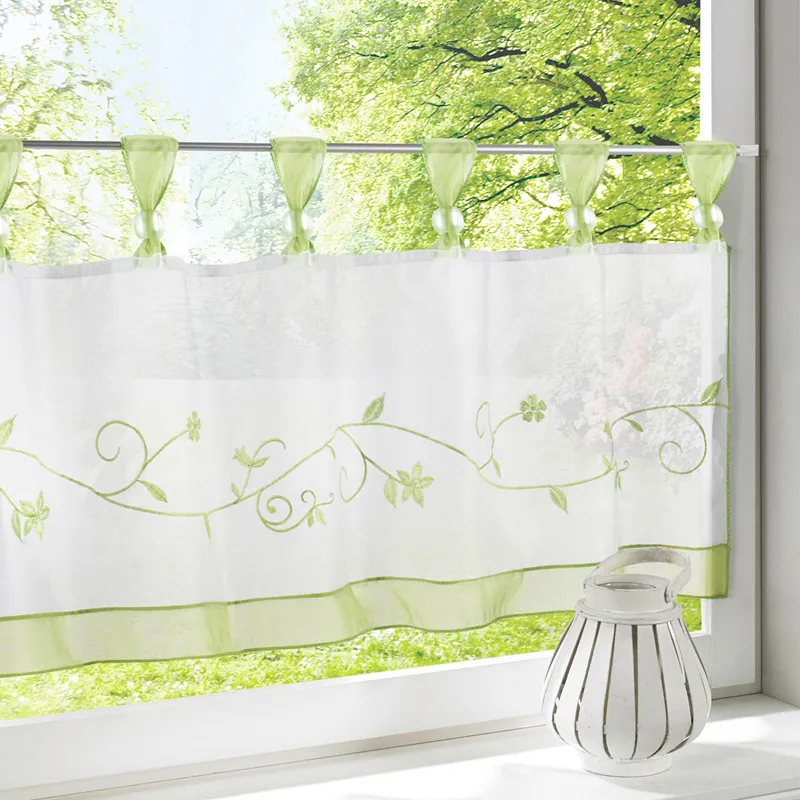 Flor bordada cortina corta cocina Cortinas Tulle pequeña ventana Voile Ready Made Cortinas para Cortinas de café DL0083 Flor bordada cortina corta cocina Cortinas Tulle pequeña ventana Voile Ready Made Cortinas para Cortinas de café DL0083