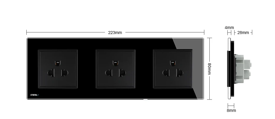 Livolo стандарт США розетка, Белый/Черный Кристалл стекло, 16A тройной стены розетки без вилки, C7C3US-11/12, без логотипа