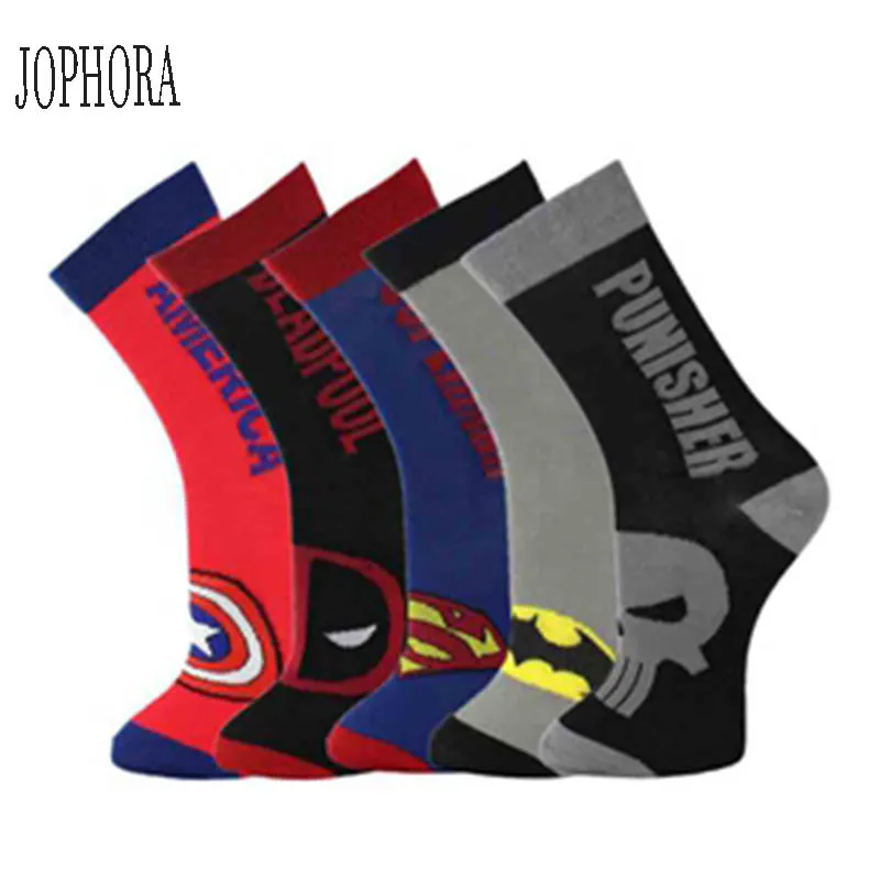 

European and American hero series Superman Spiderman Batman American captain calf socks cotton men socks cartoon socks