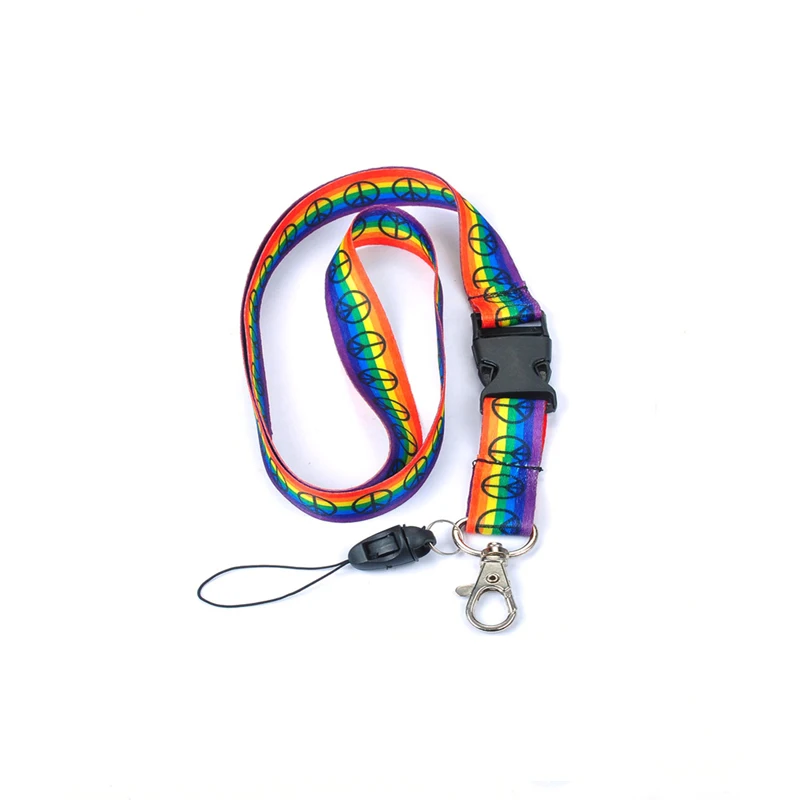 

Fashion "Rainbow Peace" Pattern Lanyard Polyester Mobile Keychain ID Badge Holder Keys ID Neck Straps 12pcs/lot Free Shipping